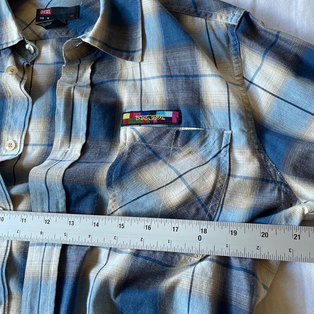 Diesel Blue and Cream Plaid Shirt - Picture 6 of 7